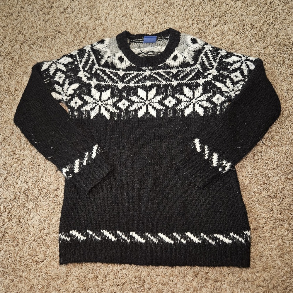 Le Tigre Faire Isle Wool Blend Sweater Men's Size M Snowflake Crewneck Black